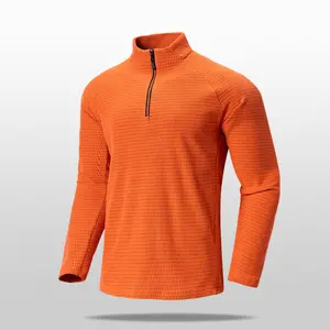 Flowrun Men's Outdoor Grid Fleece Pullover Quarter Zip Running Sweatshirt Warm Lightweight Hiking Jacket in Polyester Fiber