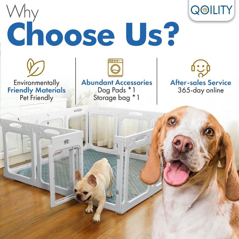 ACYSMART Clear Acrylic Dog Playpen, 8/10/12/Black/White-Panels Pet Fence with Door, Effectively Relieves Indoor Pet Anxiety, 24inch High, Suitable for Puppy and Inoddr Dog, Foldable