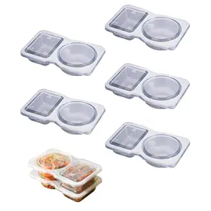 5PCS Double Compartment Condiment Container, 2 Compartment Snack Containers for Condiments or Dips, Double Condiment Containers with Lids, Double Compartment Snack Containers