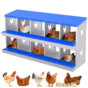 Chicken Nesting Boxes 10 Holes Galvanized Steel Rustproof Egg Laying Box with Egg Collection Systems, Hen Eggs Laying Box, Ventilated/Easy to Install, for Chicken House/Duck House/Hen,Blue