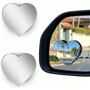 2Pcs Heart-Shaped Blind Spot Mirrors, Adjustable Angle Removable Wide-Angle Convex Rearview Mirrors, Universal Fit Stick-On Exterior Accessories for Enhanced Driving Safety in Vehicles Like SUVs