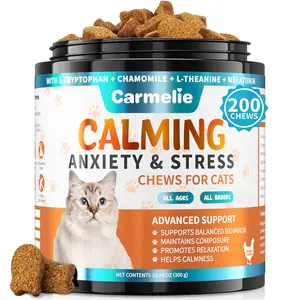 Carmelie Advanced Calming Chews for Cats 200 Count - Soft Chews with Valerian Root & Chamomile, Tasty Chicken Flavor for Composure & Relaxation