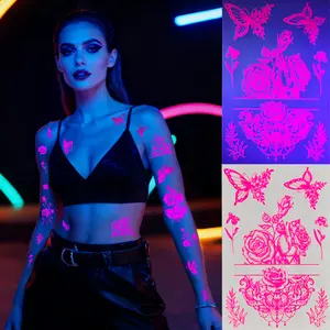 Wholesale fluorescent luminous tattoo stickers night party waterproof temporary stickers body decoration butterfly star pattern stickers