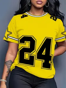 Latest Men Women Colorblock American Sport Short Sleeve T-Shirt, Vibrant Design, Sporty Look, Bold Number Design, Casual Fitted Long Tee, Athletic Tops, All Seasons