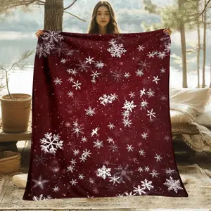 Luxurious Warm Thick Heavy Duty Red Burgundy Snowflake Flannel Blanket Perfect for Winter Cozy Couch Bed Travel Gift Holiday Seasonal Decoration
