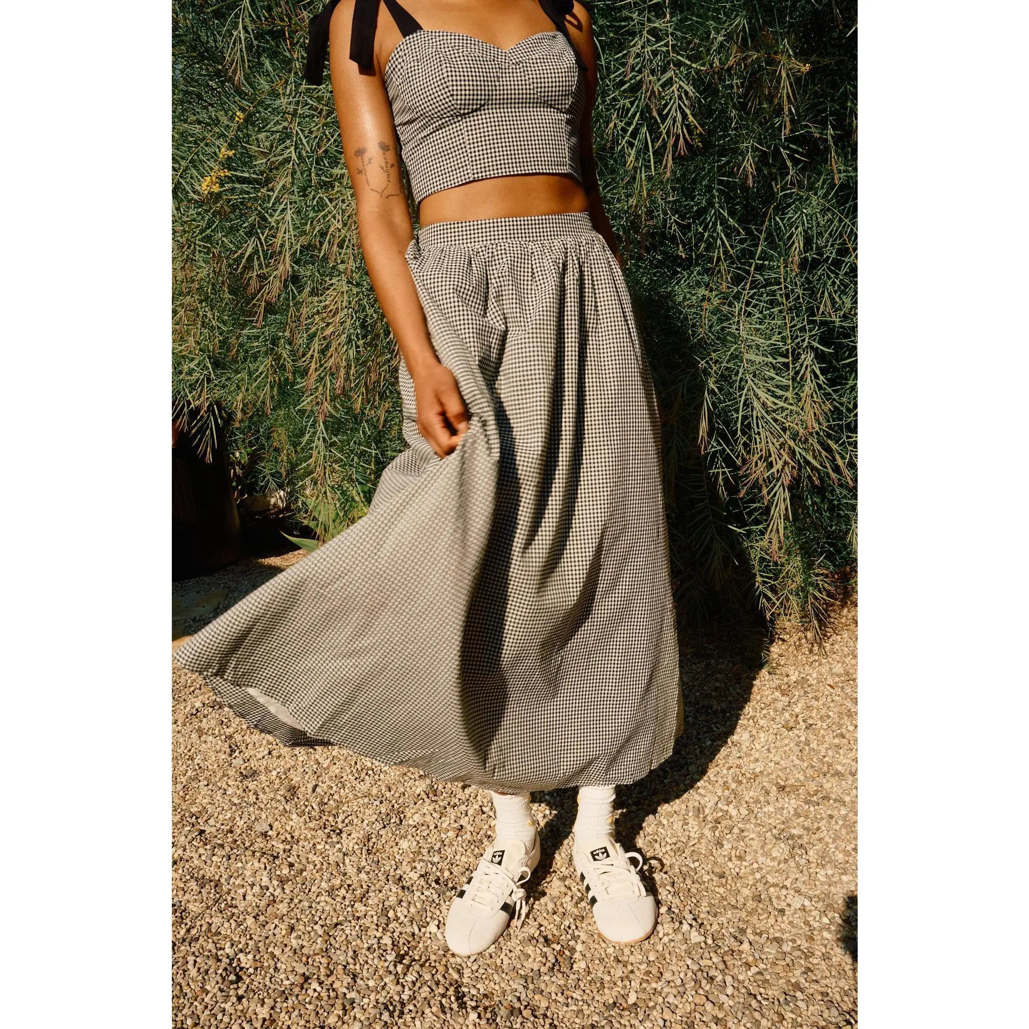 HIGH RISE BLACK & WHITE CHECKERED MAXI SKIRT