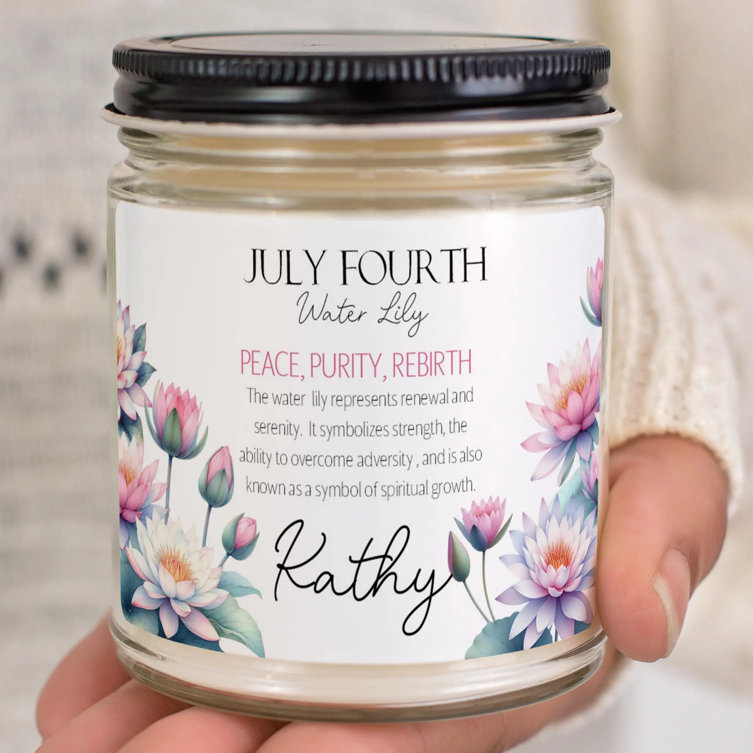 Birthdate Candle, Personalized Birth Flower Candle for Her, Custom July Birth Month Flower Gift, Candle with Name, Mothers Day, Birthday Decor Glass
