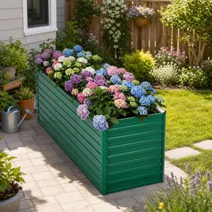 DOMISO Raised Garden Bed Kit, 32" Ergonomic Height No Bending Metal Planter Box, Open-Ended Base for Drainage, 8 Reinforcing Rods, Rustproof Steel – Easy Assembly