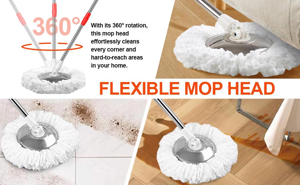Easywring Microfiber Spin Mop & Bucket Floor Cleaning System with 3 Extra Refills and 61" Stainless Steel Adjustable Handle for Floor Cleaning