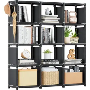 Book Shelf, 12 Cube Storage Organizer, DIY Bookcase, Metal Bookshelf,Tall Book case for Bedroom, Living Room,Office,Closet , Black Cubicle Rack