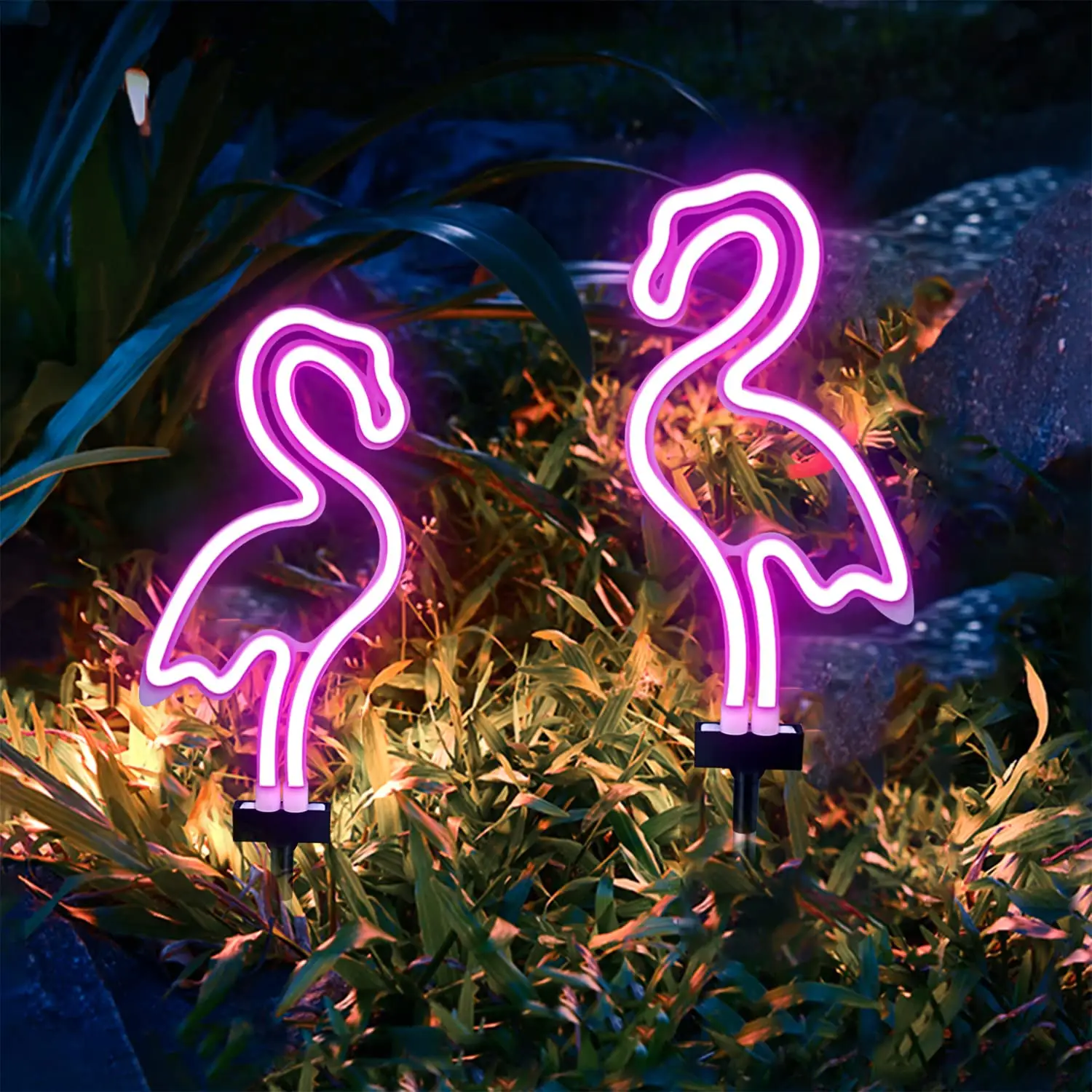 Solar Solar Neon Flamingo Garden Light, Waterproof Outdoor Pathway Lamp, Neon Flamingo Lighting For Garden Yard Lawn Park Sand Fountain Walkway Decora