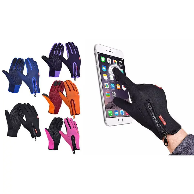 Sports Gloves for Women, Thermal Waterproof Monochrome Design with Touchscreen Fingers, Zipper, and Non-Slip Grip for Winter, Female, Thermal Wear, Rubber/Plastic, Adults, Outdoor Wear, Breathable, Mittens, Palm Width, Quick Dry