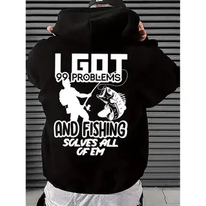 Stylish Fishing Hooded Sweatshirt Featuring Geometric Fish Pattern and Front Pocket Crafted from Stretchy Polyester for Unisex Comfort in Spring and Autumn