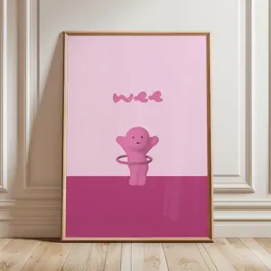 Smiski, Smiski Hoop, Smiski Wall Art, Pink Wall Art, Bathroom Wall Art, Toilet Art, Playroom Wall Art, Best Seller, Classroom Decor, Pink