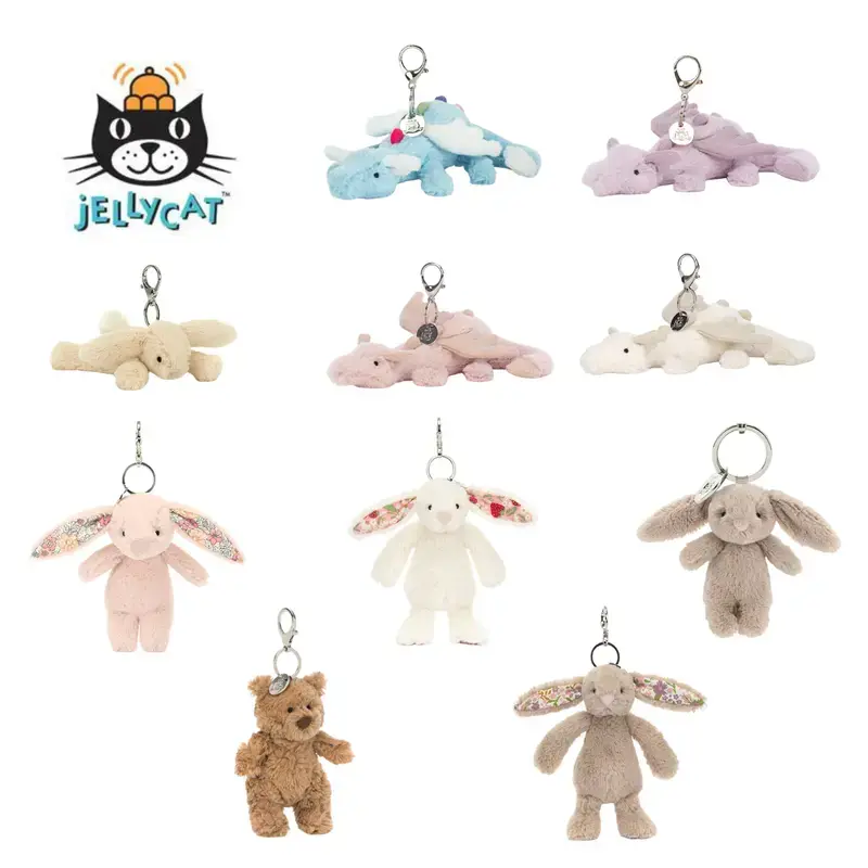 Authentic Jellycat Plush Bag Charm – Cute Dragon & Bunny Soft Stuffed Animal Keychain, Backpack Pendant, Car Key Charm, Gift for Kids & Collectors