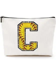 Softball, baseball, football, soccer gift initial makeup bags, A-Z letter makeup bags for girls, ladies, players, coaches, and enthusiasts, Christmas