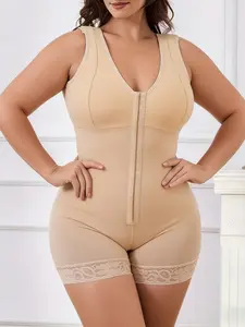 1 Count Women's High Compression Full Body Shapewear, Colombian Fajas, Tummy Control & Butt Lifting Body Shaper, 3 Rows Hooks Closure Waist Trainer Shapewear, Zipper Crotch Design Bodysuit, Suitable For Daily Wear & Fitness Training