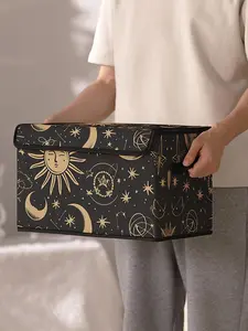 Star & Moon Pattern Storage Box, Collapsible Clothes Storage Box with Handle, Storage Organizer for Home Bedroom Wardrobe, Folding Storage Box, Collapsible Organizers, Collapsible Storage Bins