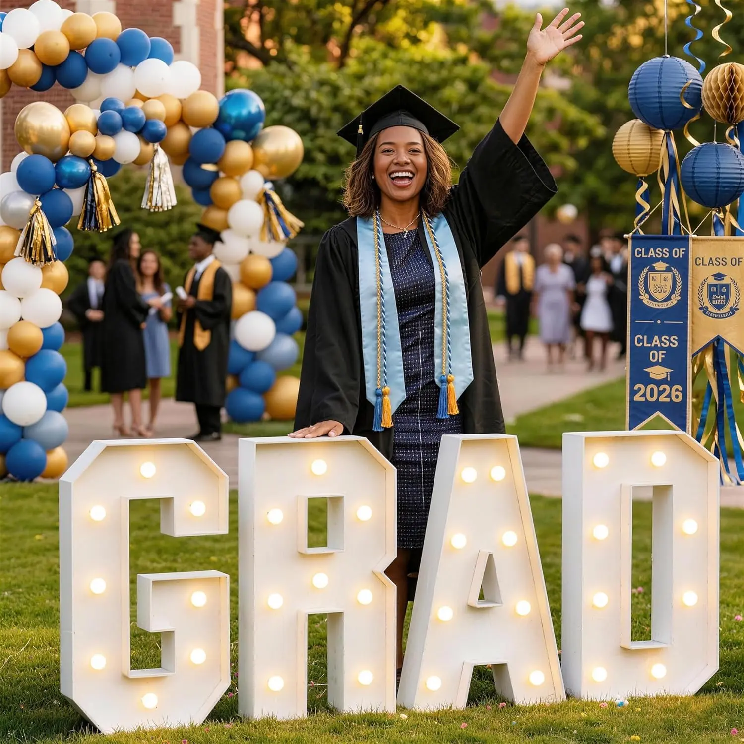 2.3ft 2026 Graduation Decorations Kit - Pre-Cut Large GRAD Letters, Mosaic Foam Board Sign, Non-Toxic Customizable Congrats Party Supplies & Gifts for High School