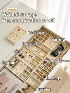 5pcs Velvet Jewelry Tray Set, Stackable Jewelry Drawers, Mini Jewelry Box, Jewelry Organizer Display Trays For Rings, Necklaces, Bracelets, Earrings - Suitable For Women Back To School