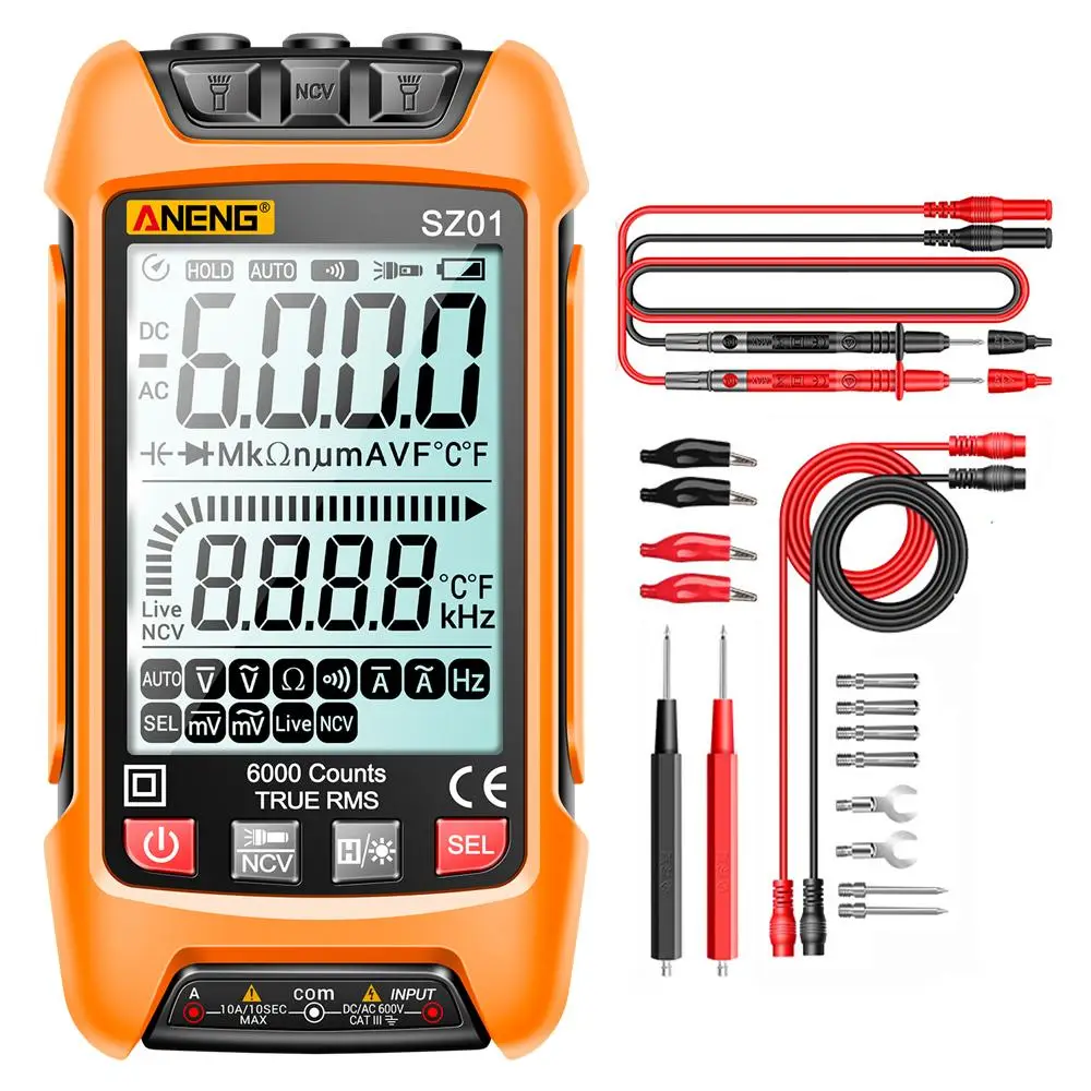 Portable SZ01 Digital Multimeter, Handheld Smart Digital Multimeter with LED Flashlight, Multifunctional Electrical Measuring Instruments for Home Use