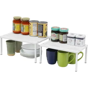 Expandable Stackable Kitchen Counter Shelf Organizer, White, Metal Top, 11.25"L x 7.9"W x 5.4"H