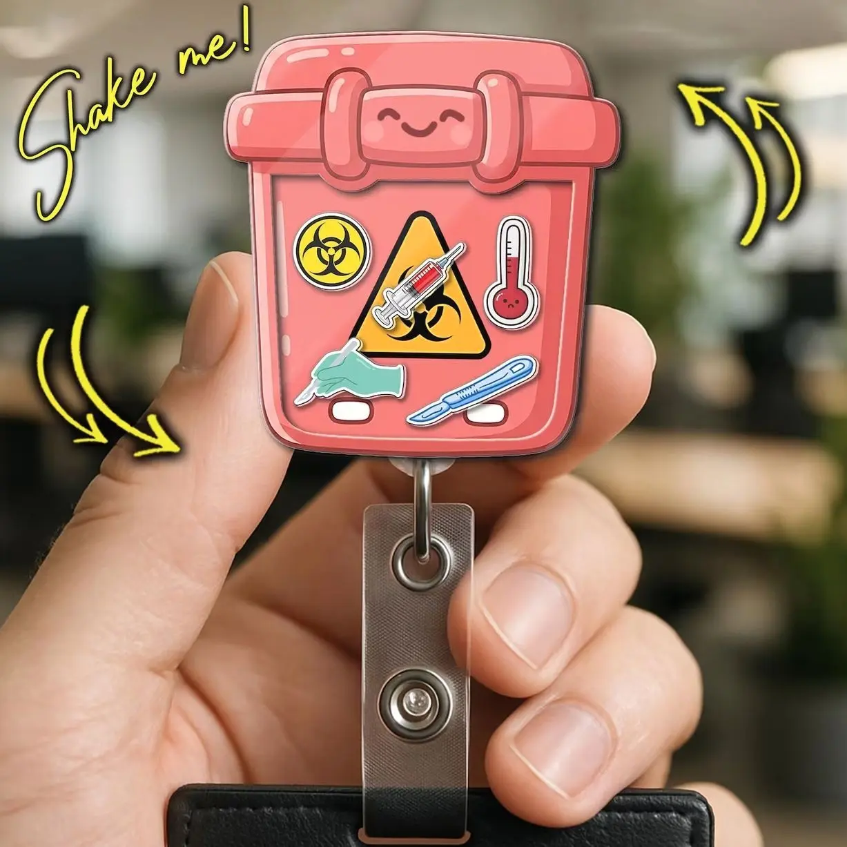 Biohazard Shaker Badge Reel, Medical Waste Badge Holder, Cute Lab Tech Nurse Retractable ID Clip Gift  MBL