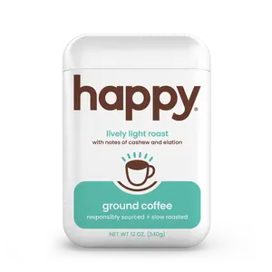 Happy Lively Light Roast Ground Coffee 12 oz with notes of cashew and elation