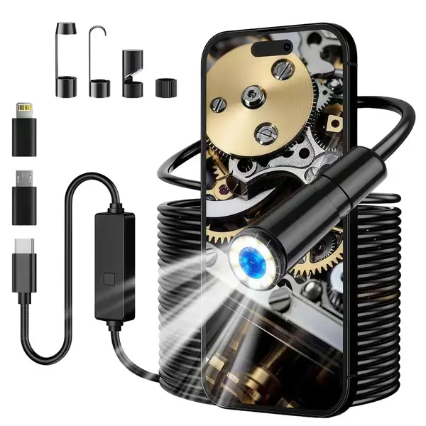 Lewiirobxx 1920P HD Endoscope Camera – 8mm Single/Dual Lens Borescope, Semi-Rigid Cable, 6 Adjustable LED Lights, IP67 Waterproof, High-Res View, Car Repair Inspection Tool for iPhone, iPad, Android, DIY Projects