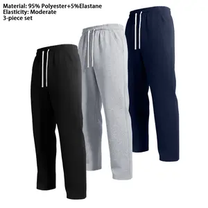 3-piece set, men's casual pants, regular version solid color pants, multi-piece set, sports straight-leg pants, casual and comfortable,men's gray,sports clothing, men's clothing, polyester fiber;Men's blue stretch pants  SweatpantsTrouser Elastic Menswear