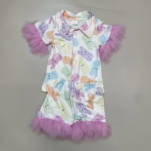 Girl Easter Outfit Bunny Peers Fur Girl Easter Pajamas Set Kids Easter Clothes