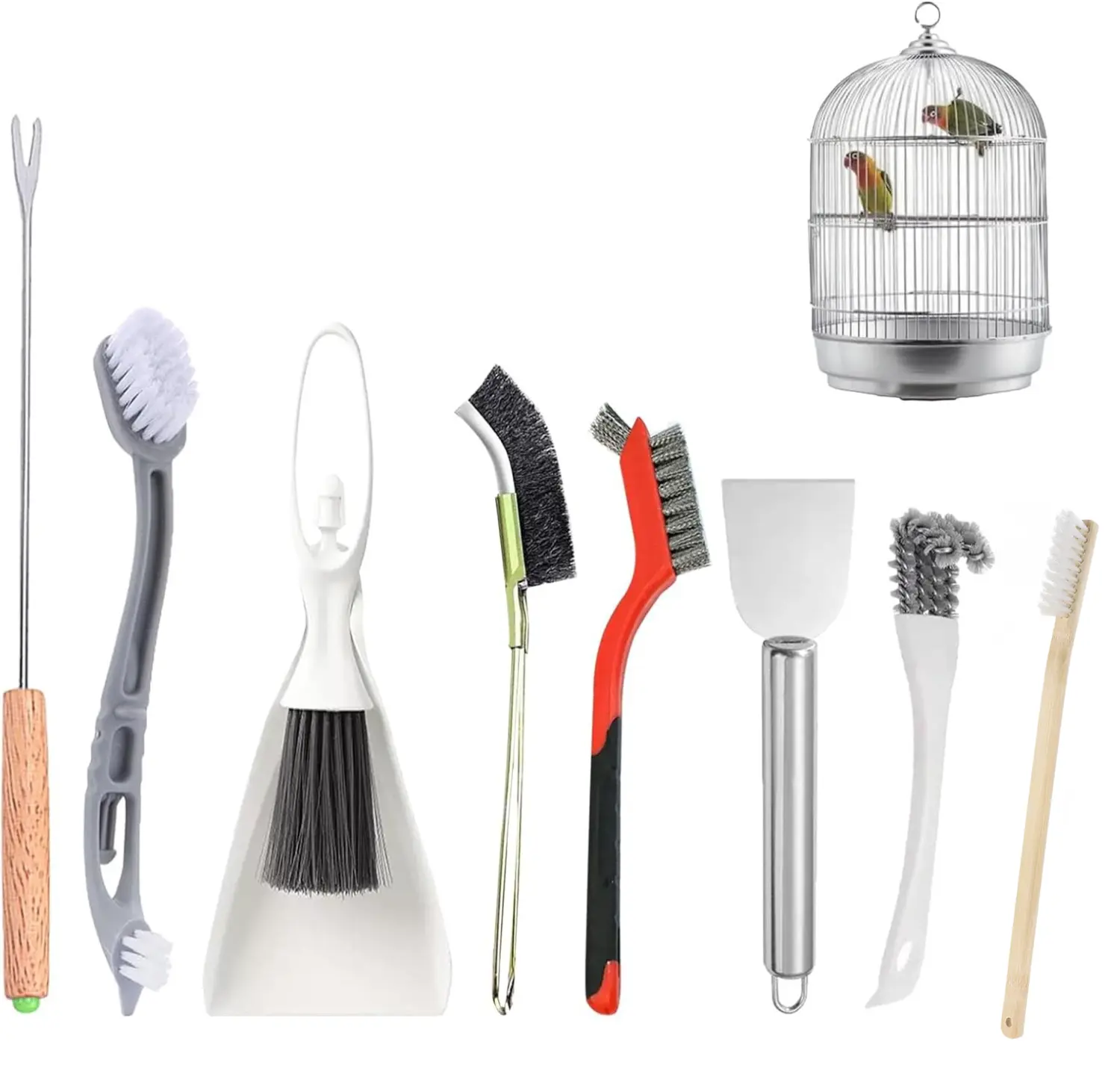 Pack of 8 Bird Cage Cleaning Brush Tool Set, Bird Cage Cleaner, Suitable for Bird Cages, Rabbit Cages, Hamster Cages, Parrot Cages, and Other Small Pet Cage Accessories