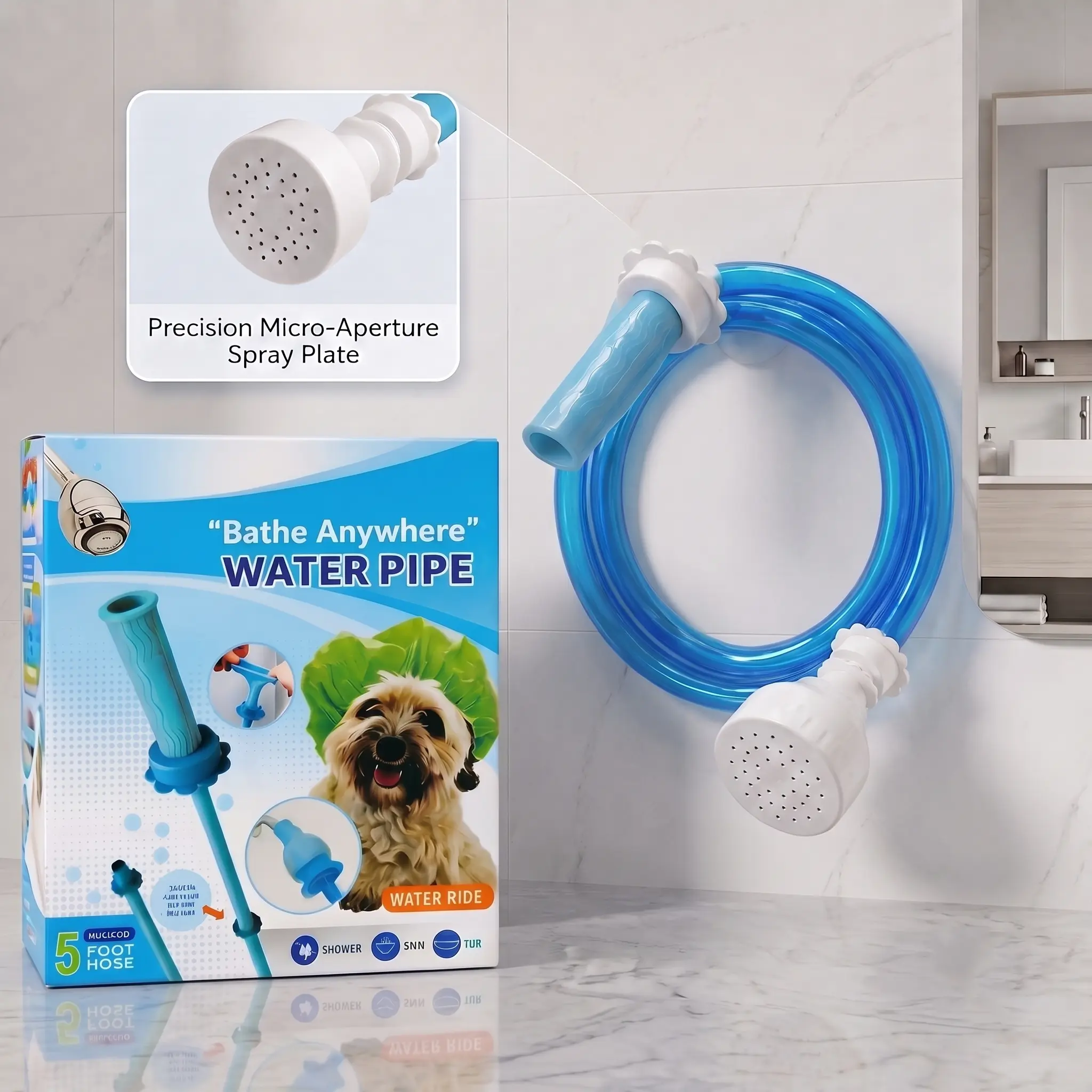 Universal Bathtub Faucet Sprayer Attachment with 5FT Flexible Hose, No‑Drill Easy Installation, Multi‑Purpose Shower Sprayer for Pet Bathing, Baby Care, Hair Rinsing & Bathroom Cleaning