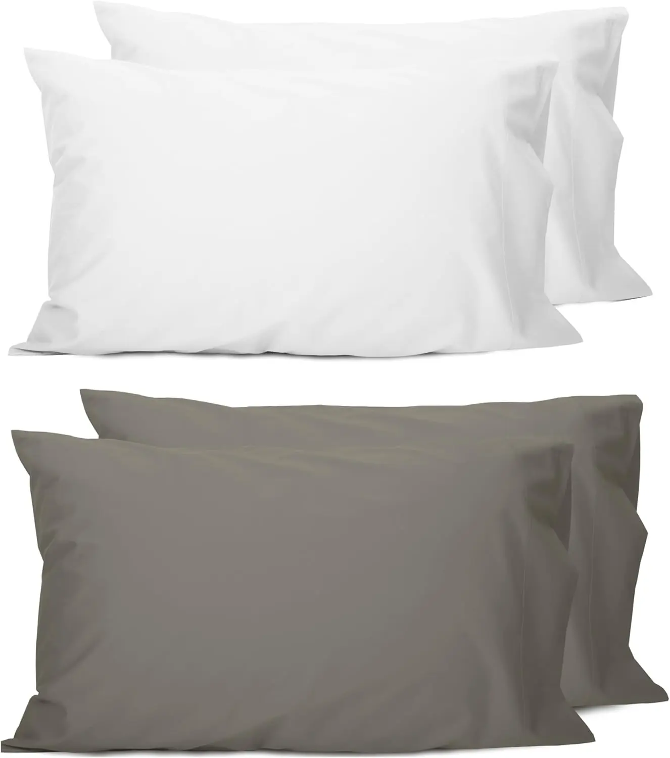 2-Piece OEKO-TEX Standard 100 BSCI Certified 100% Cotton Woven Solid Pillowcases, 20” W x 40” L, Neutral White + Taupe Gray, Open Closure, Soft Breathable Bedding Covers, No Bleach, Wash Separately, Low Heat Tumble Dry