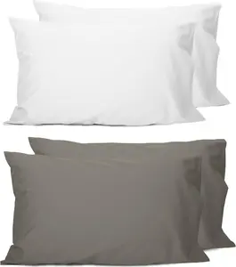 Pillowcases White Set + Taupe Gray Set, 100% Cotton 20×40 inches, Soft and Breathable