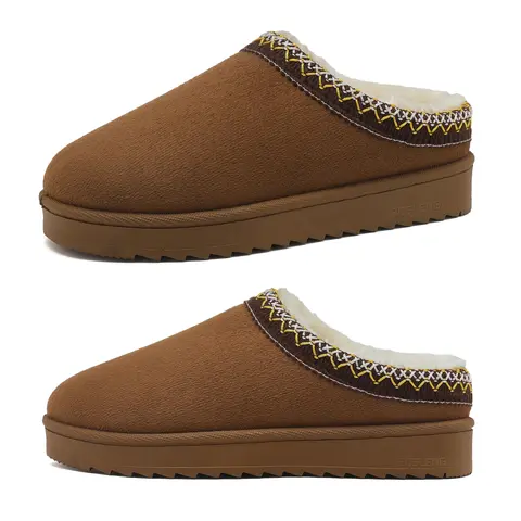 Women's Faux Leather Suede Slippers Platform Snow Boots Warm Comfortable Ankle Boots with Winter House Indoor Outdoor