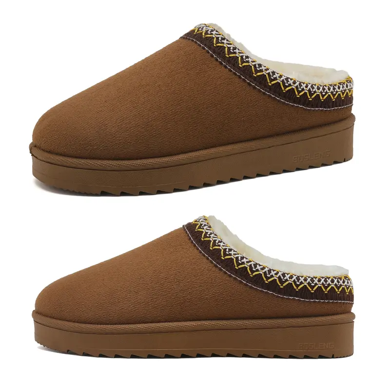 Women's Faux Leather Suede Slippers Platform Snow Boots Warm Comfortable Ankle Boots with Winter House Indoor Outdoor