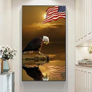 Eagle & American Flag Pattern DIY Diamond Arts Colorful Painting Kit without Frame, 5D Diamond Decor Painting by Numbers Kit, Wall Art Decor, Diamond Art Mosaic