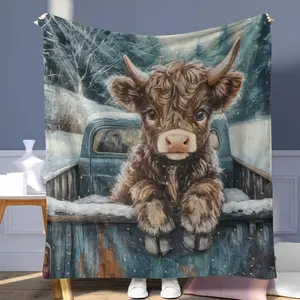 Highland Cow Pattern Flannel Blanket, 1 Count Soft Comfortable Throw Blanket, Warm Napping Blanket for Home Office Travel Outdoor Camping