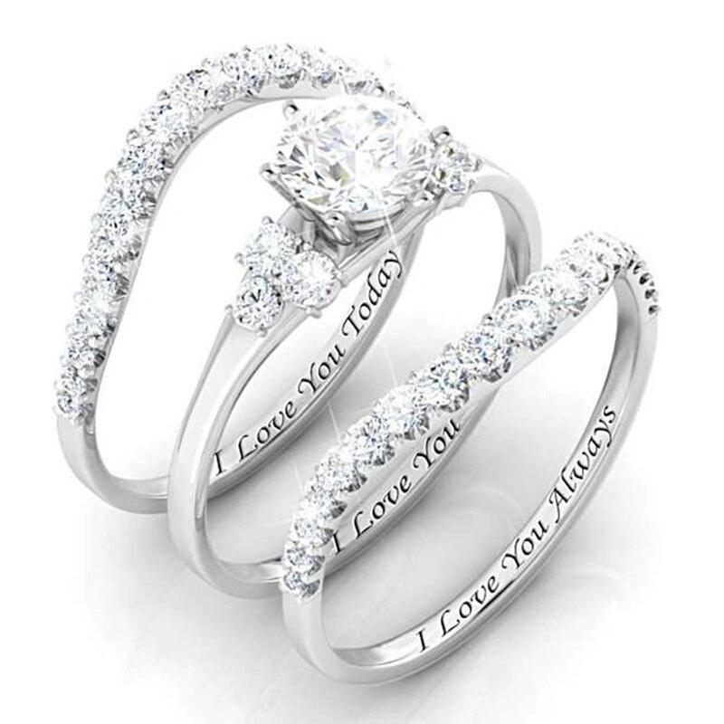 Zircon fashion three-piece ring I love you English letter ring for women and men suitable for engagement wedding party jewelry