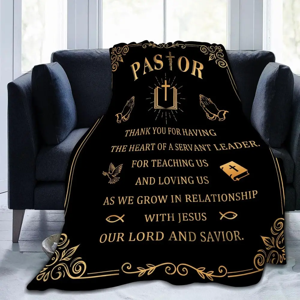Luxurious and Elegant Pastor Thanksgiving Blanket - Men's Inspired Christian Gift. Suitable for Birthday. Father's Day. Christmas and Thanksgiving - Soft Polyester Material. with Bible Verses. Cross and Hands of Prayer Design - Pastor Appreciative