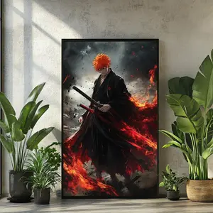 Ichigo Kurosaki Bleach Fan Art Print Anime Poster, Shonen Anime Sword Wielding Hero Anime Decor Posters - NO FRAME