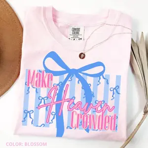 Comfort Colors Make Heaven Crowded Bow T-Shirt, Coquette Faith Aesthetic Tee, Preppy Christian Shirt, Inspirational Graphic Top