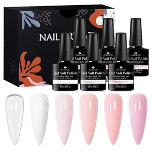 6 Colors Gel Nail Polish Rubber Base Gel Set, 6pcs/set Soak Off UV LED Nail Art Gel, Professional Nail Art Supplies for Women, Manicure