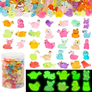240 Pack Mini Resin Animals, Glow in The Dark Tiny Animals Figures to Hide Luminous Small Plastic Miniature Little Ducks Bulk for Office Home Garden Micro Landscape Aquarium Potted Dollhouse Decor