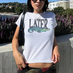 [Sale Up to 35%] Later Gator Vintage 90s Y2K Baby Tee, Graphic Alligator Print, Retro Style Cropped T-Shirt, Funky Fashion Statement Tee