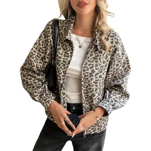 Fessceruna Womens Floral Zip Up Bomber Jackets Cropped Long Sleeve Denim Coats Trendy Casual Collared Vintage Outerwear
