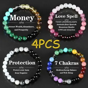 4PCS Bohemian Crystal Beaded Bracelet Set for Women Men, Natural Citrine & Malachite Style Colorblock Jewelry, Trendy Elegant Bracelets for Parties, Banquets, Travel & Everyday Wear outdoorfun