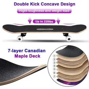 ChromeWheels 31 inch Skateboard Complete Skateboards Double Kick Skate Board 7 Layer Canadian Maple Deck Skateboard for Kids and Beginners