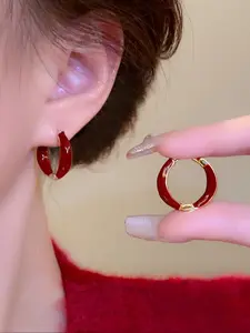 Vintage Elegant Geometric Hoop Shape Earrings for Women, Wine Copper Design, Perfect for Daily Wear, Parties, and Holidays, High Quality Earrings